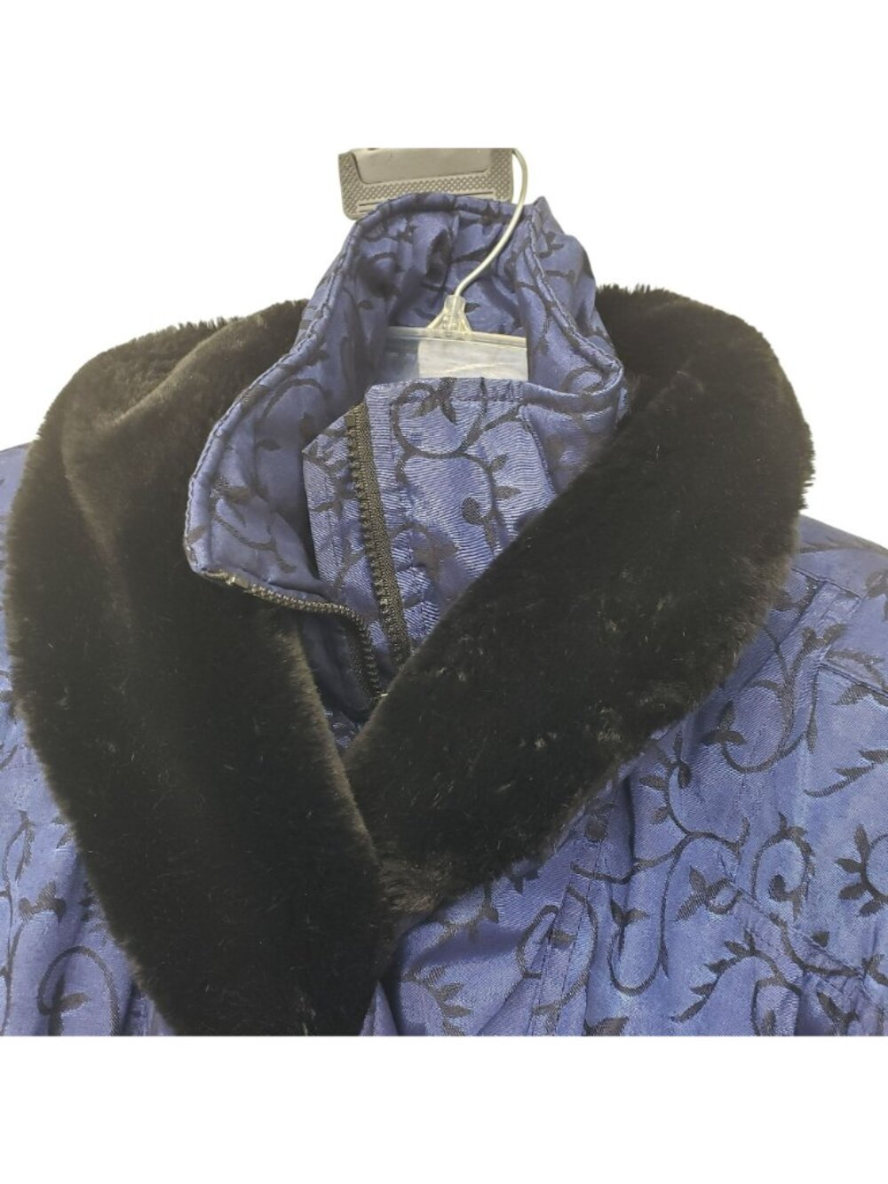 Vintage Nils Down Fill Ski Jacket Winter Coat Fur Trim Blue Jacquard Print Retro - Picture 16 of 16